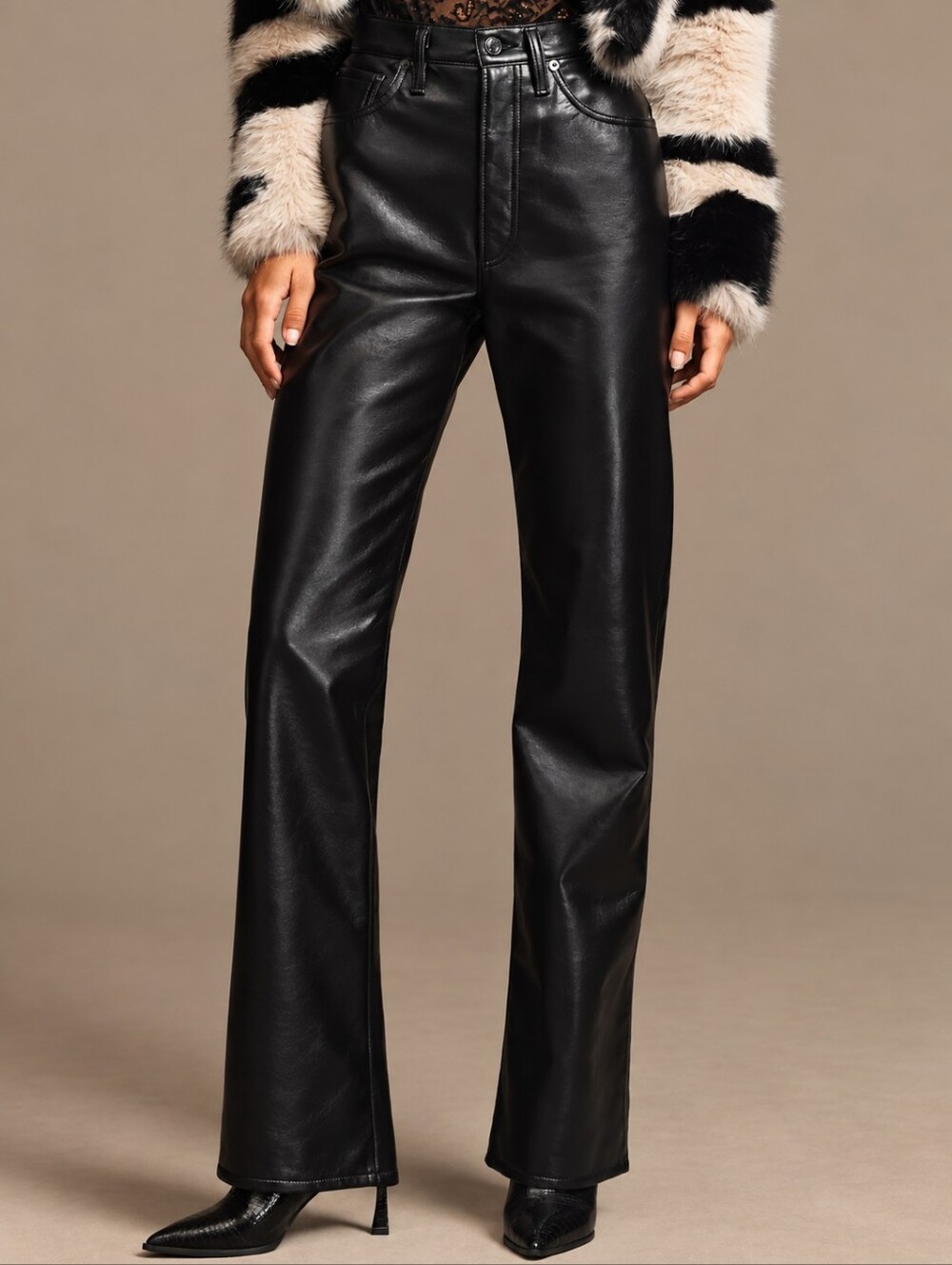 ❤️ AGOLDE 90'S PINCH WAIST HIGH RISE RECYCLED LEATHER STRAIGHT LEG JEANS / PANTS